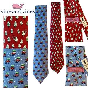 Vineyard Vines Set of 2 Christmas Mens Ties 100% Silk Rex & Blue